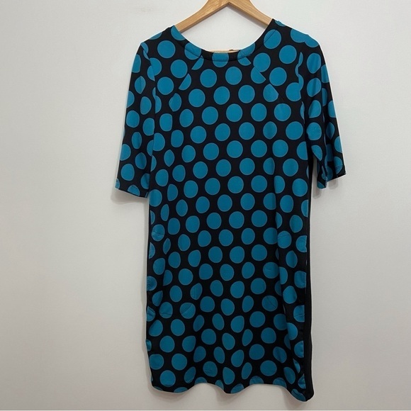Bcbg MAXAZRIA dress 3/4 sleeve soft jersey polka dots turquoise black gold Large - Picture 15 of 15